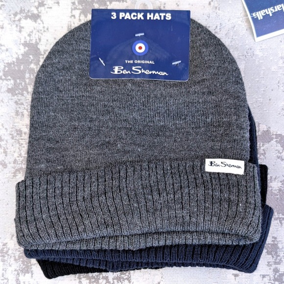 Ben Sherman Other - Ben Sherman Mens 3 Pack Knit Cuffed Beanie Hats Black Navy Grey New